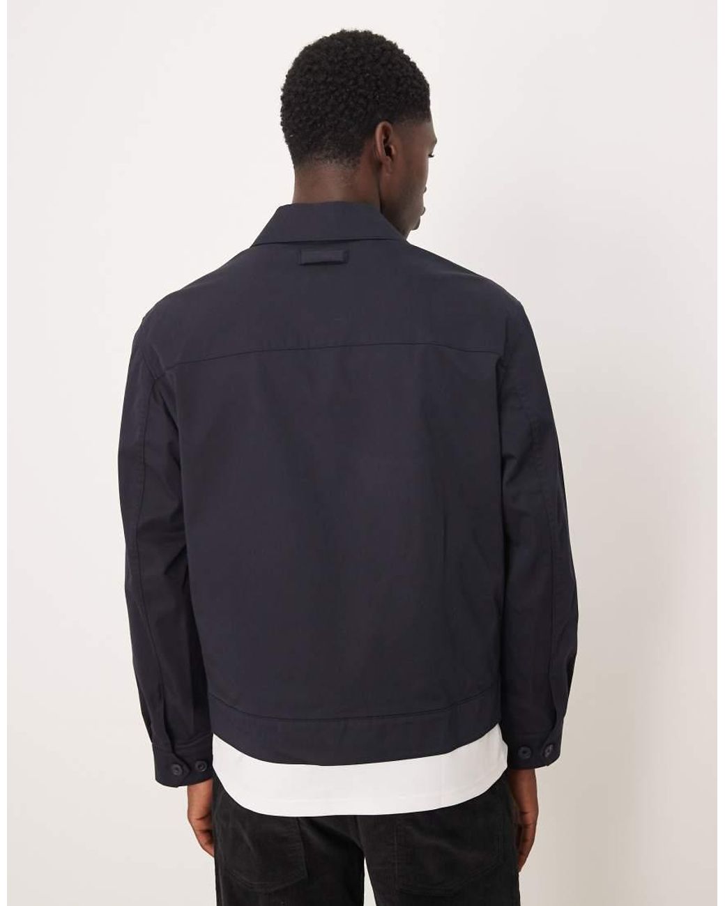 Mango Blue Cotton Mix Collared Jacket for men