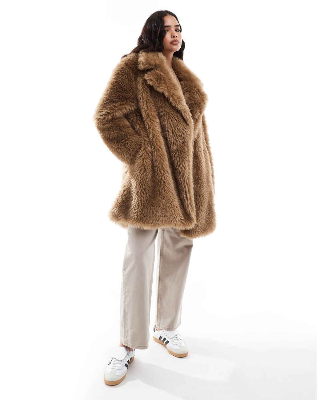 Str veste mi longue en fausse fourrure marron Stradivarius en coloris Marron Lyst