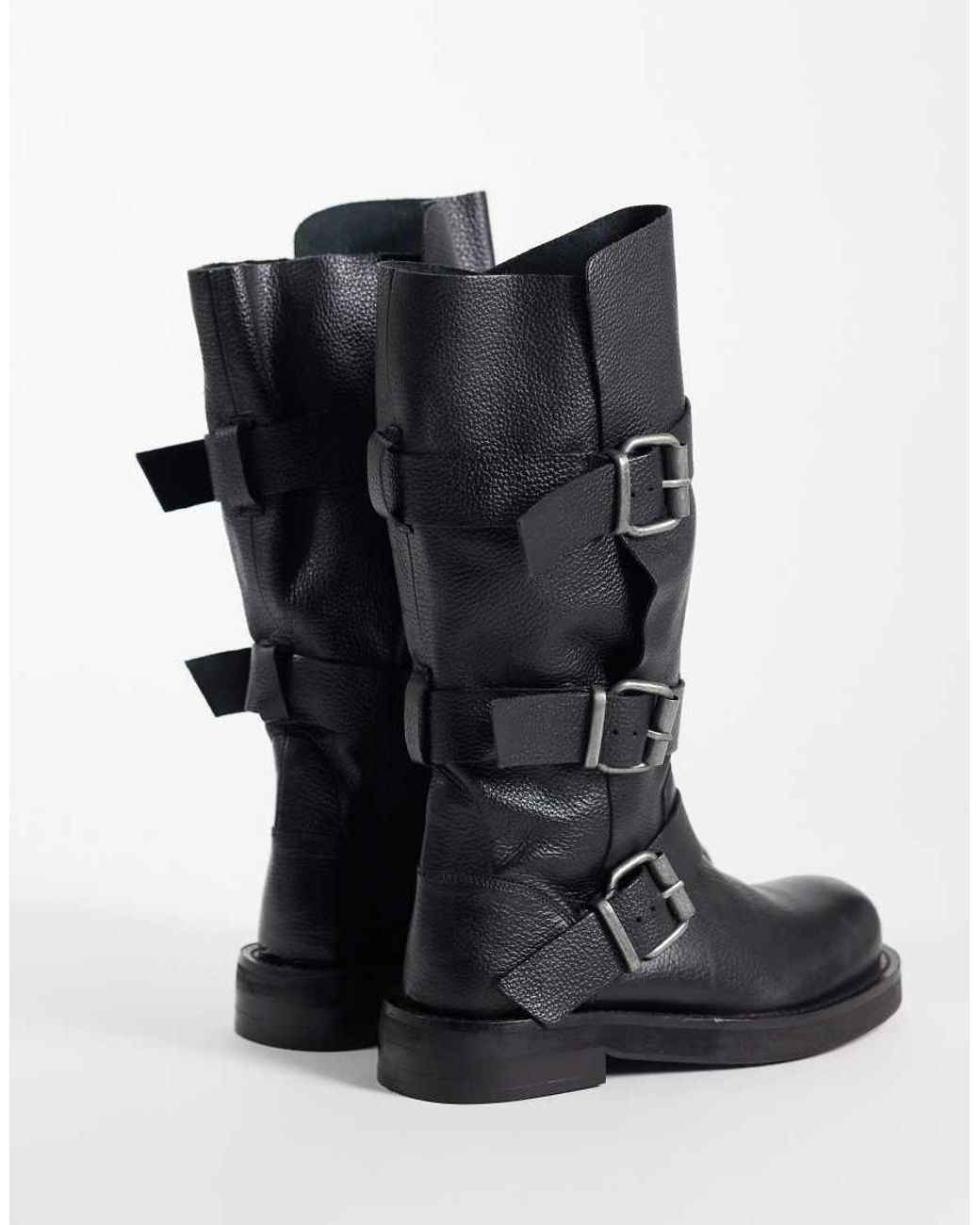 ASOS Black Clover Real Leather Boho Buckle Slouchy Knee Boots