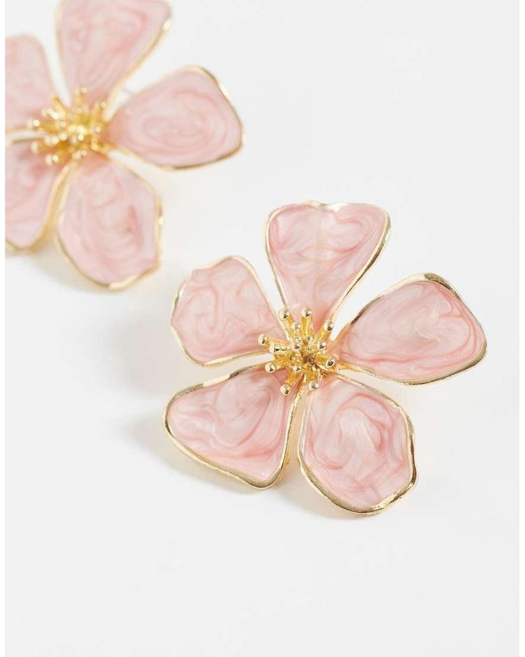 Accessorize Pink Enamel Statement Flower Stud Earrings