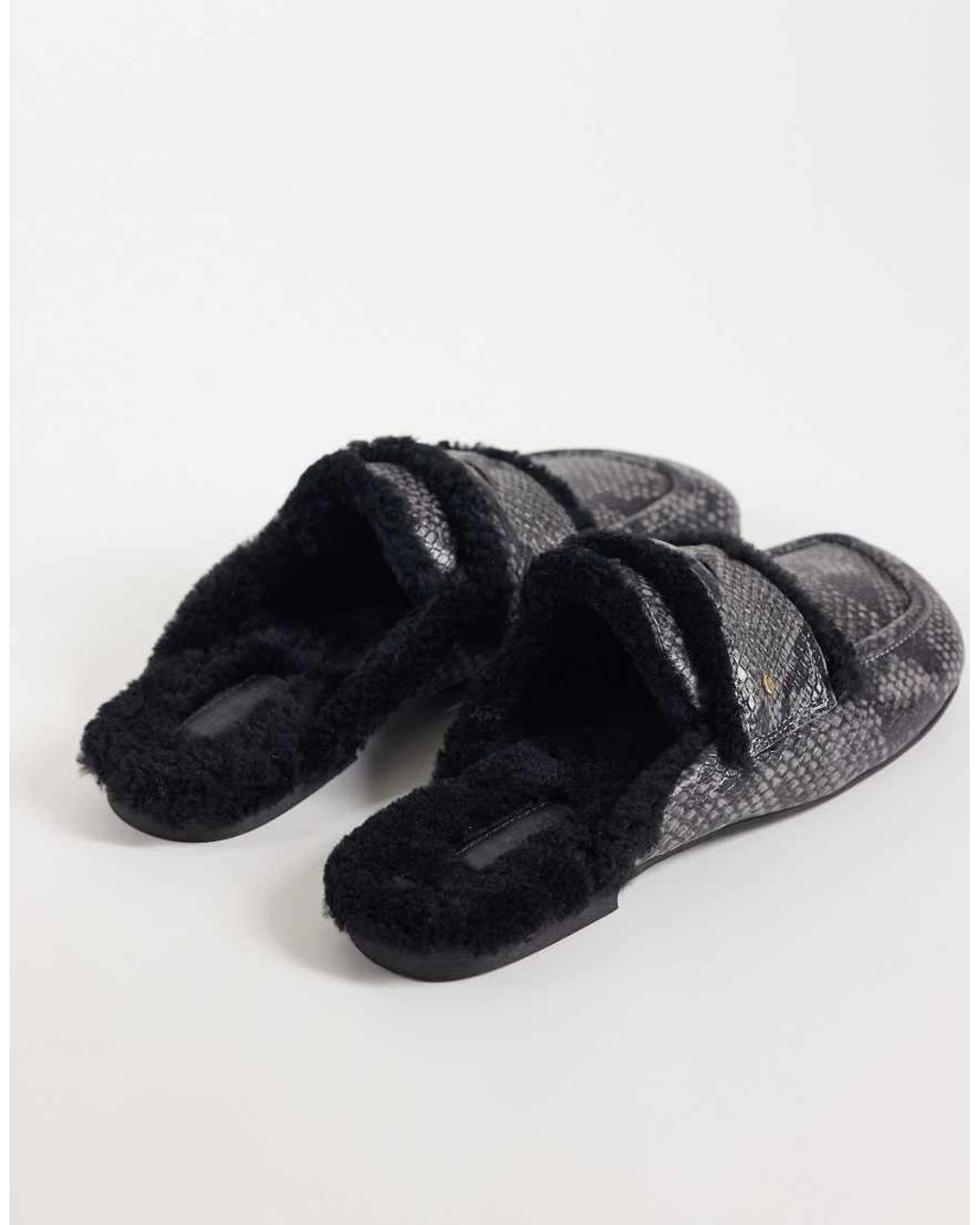 Bronx Black Jaxx-ie Slip On Furry Mules