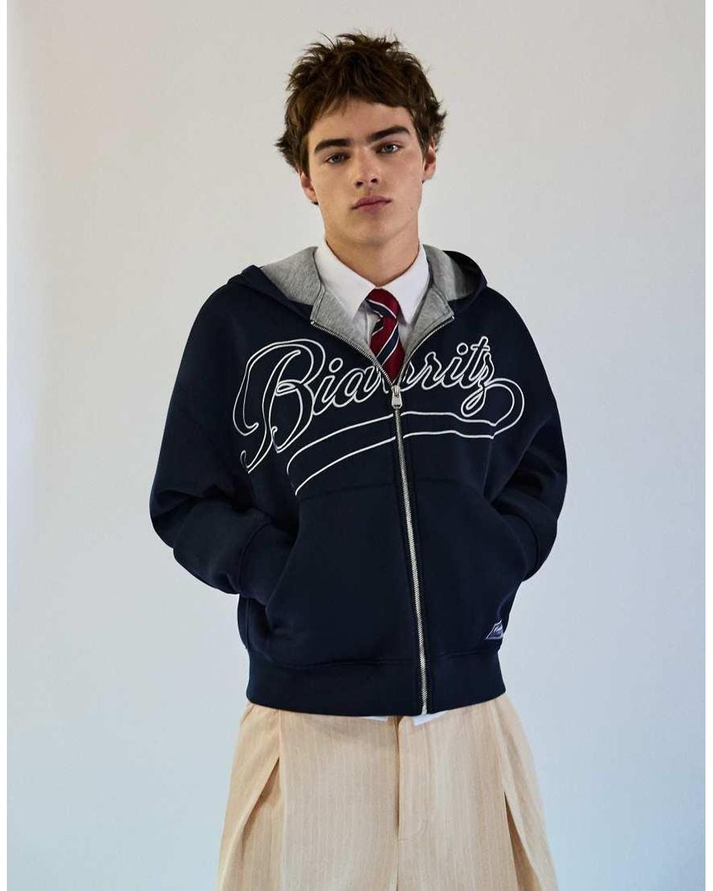 Bershka Blue Contrast Print Sweatshirt With Hood for men