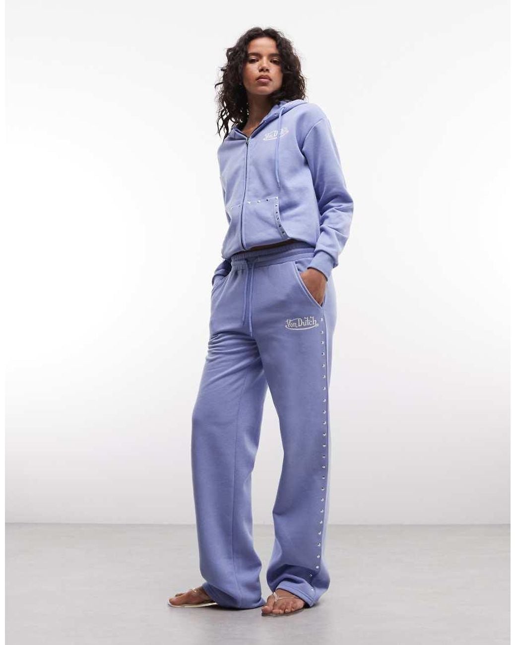 Von Dutch Blue Straight Leg Leg Graphic Jogger Bottoms