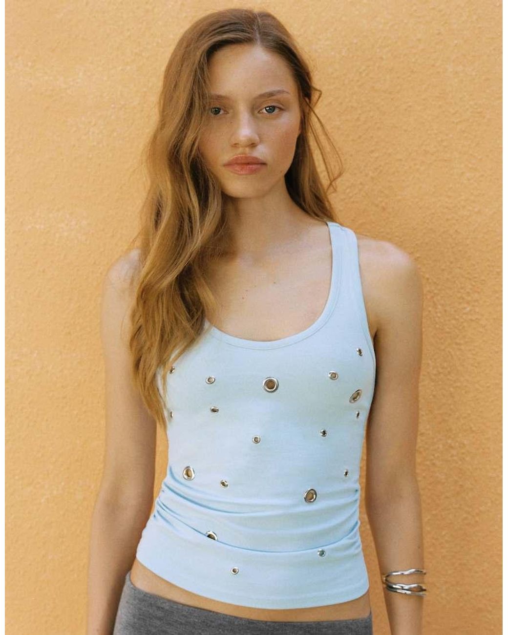 Pull&Bear Blue Eyelet Tank Top