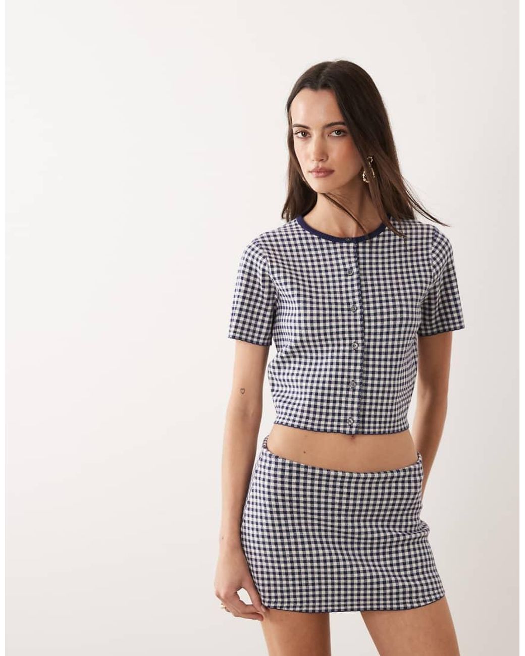 GOOD AMERICAN Natural Fine Knit Low Rise Mini Skort Co-ord