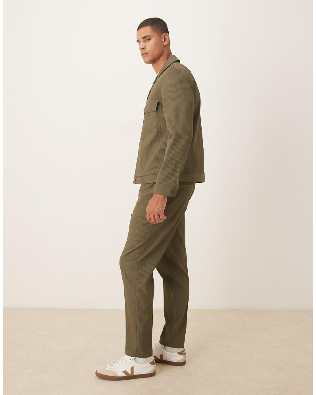 ASOS Natural Tapered Smart Co-ord Pull On Trousers for men