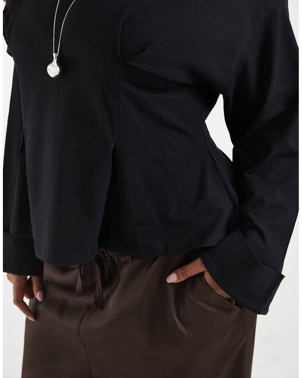 ASOS Black Asos Design Curve Cinch Waist Deep Cuff Long Sleeve Tee