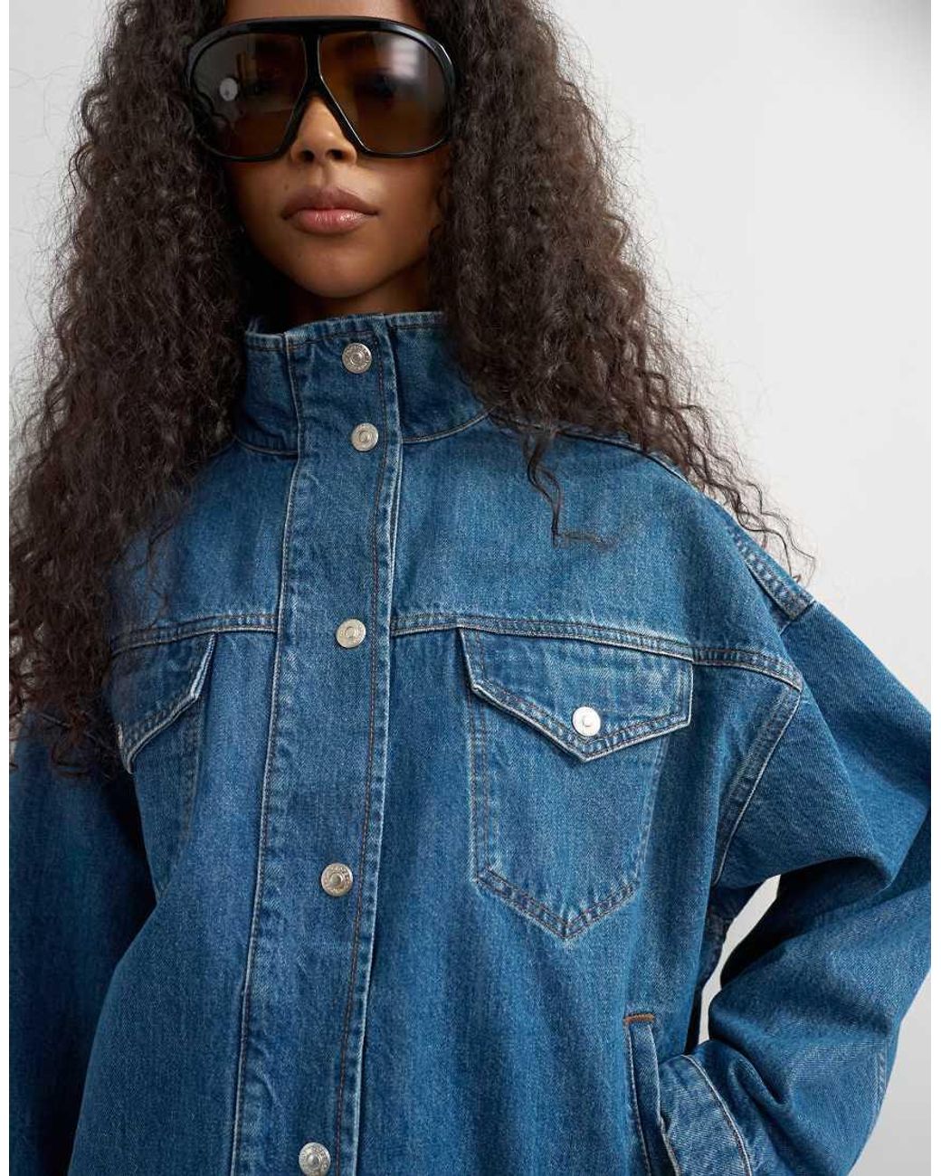 TOPSHOP Blue Funnel Neck Denim Jacket