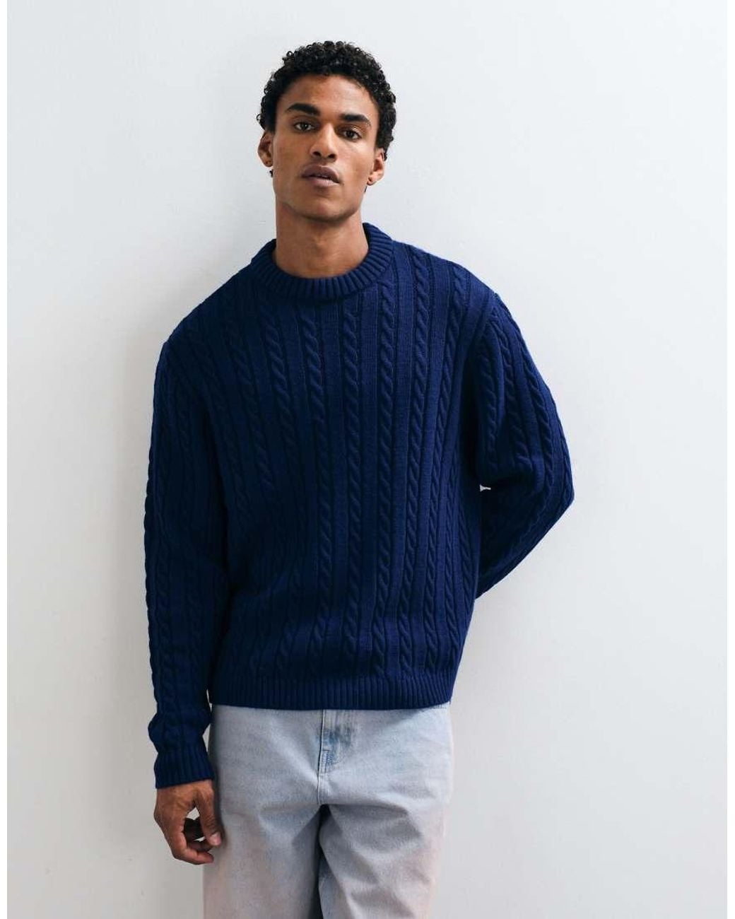 ASOS Blue Oversized Crew Neck Jumper for men