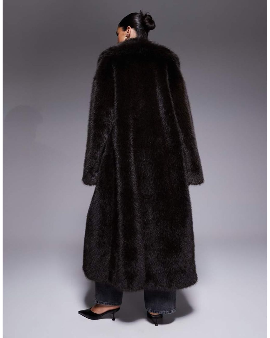 Aria Cove Black Oversized Collared Maxi Faux Fur Jacket