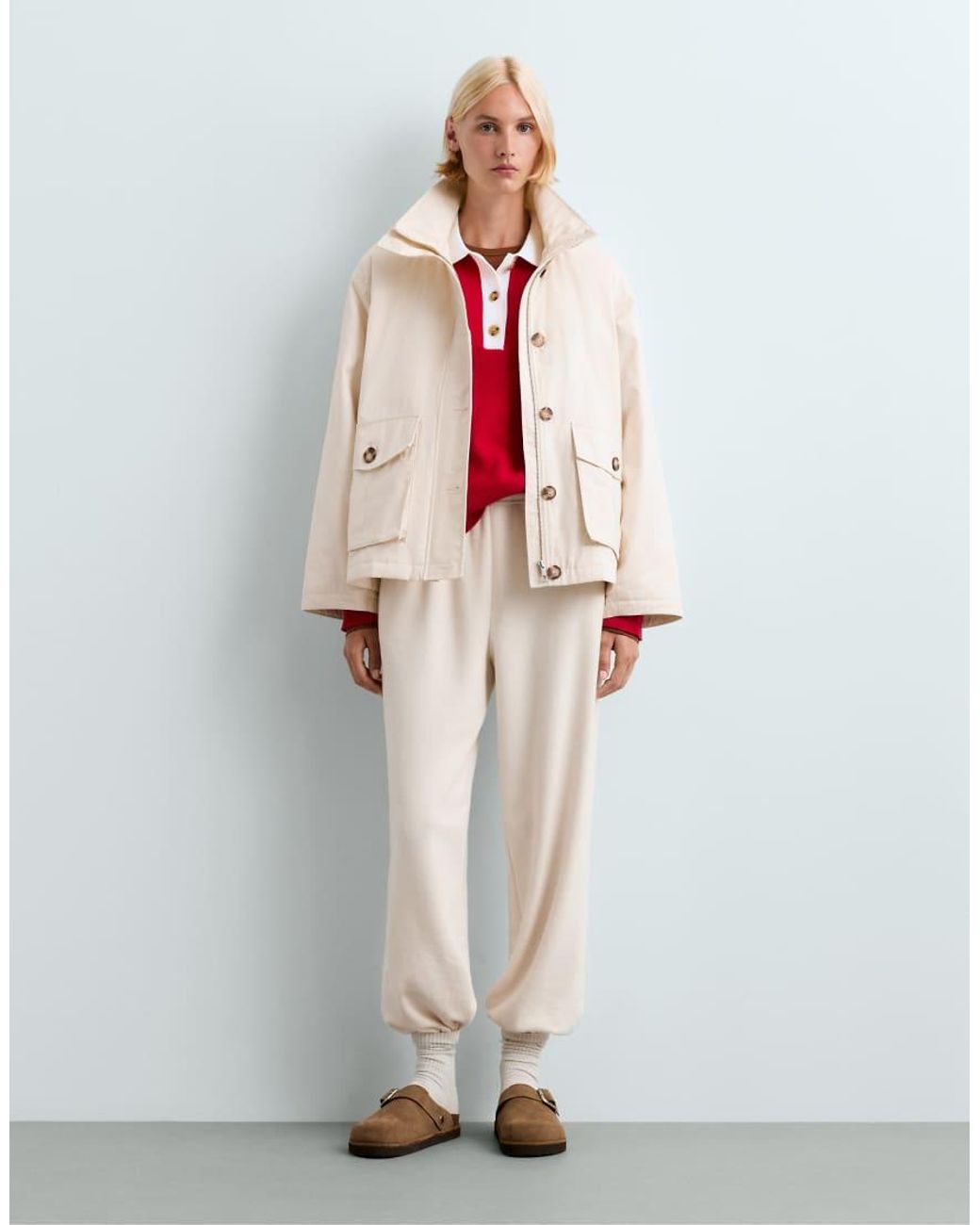 Oysho White Cotton-Blend Fleece Joggers