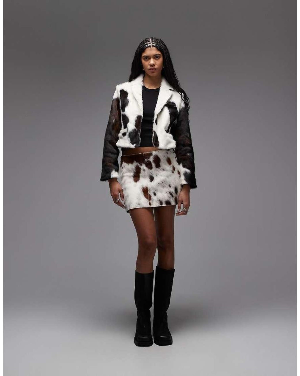 AllSaints Black Dapple Cow Hide Mini Skirt