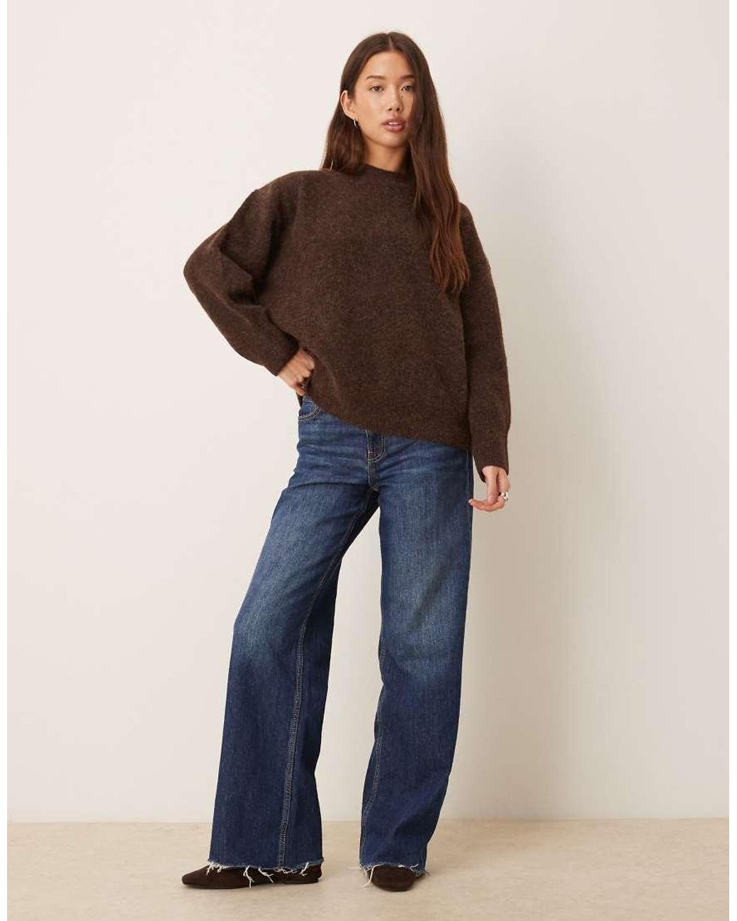 ASOS Brown Premium Wool And Alpaca Oversized Crew Neck Jumper