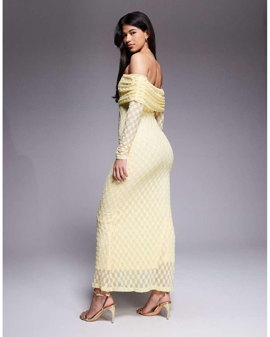Bardot Gray Adoni Off The Shoulder Textured Lace Maxi Dress
