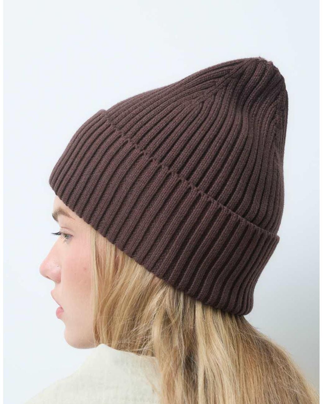Pieces Brown Chunky Rib Knitted Beanie