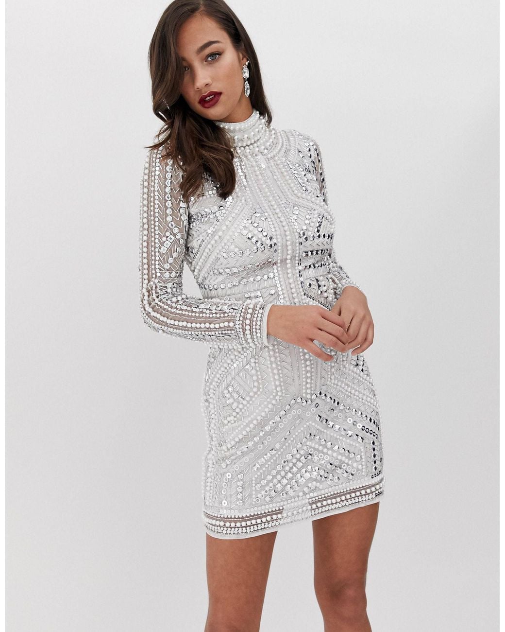 ASOS Armour Embellished Bodycon Dress in White