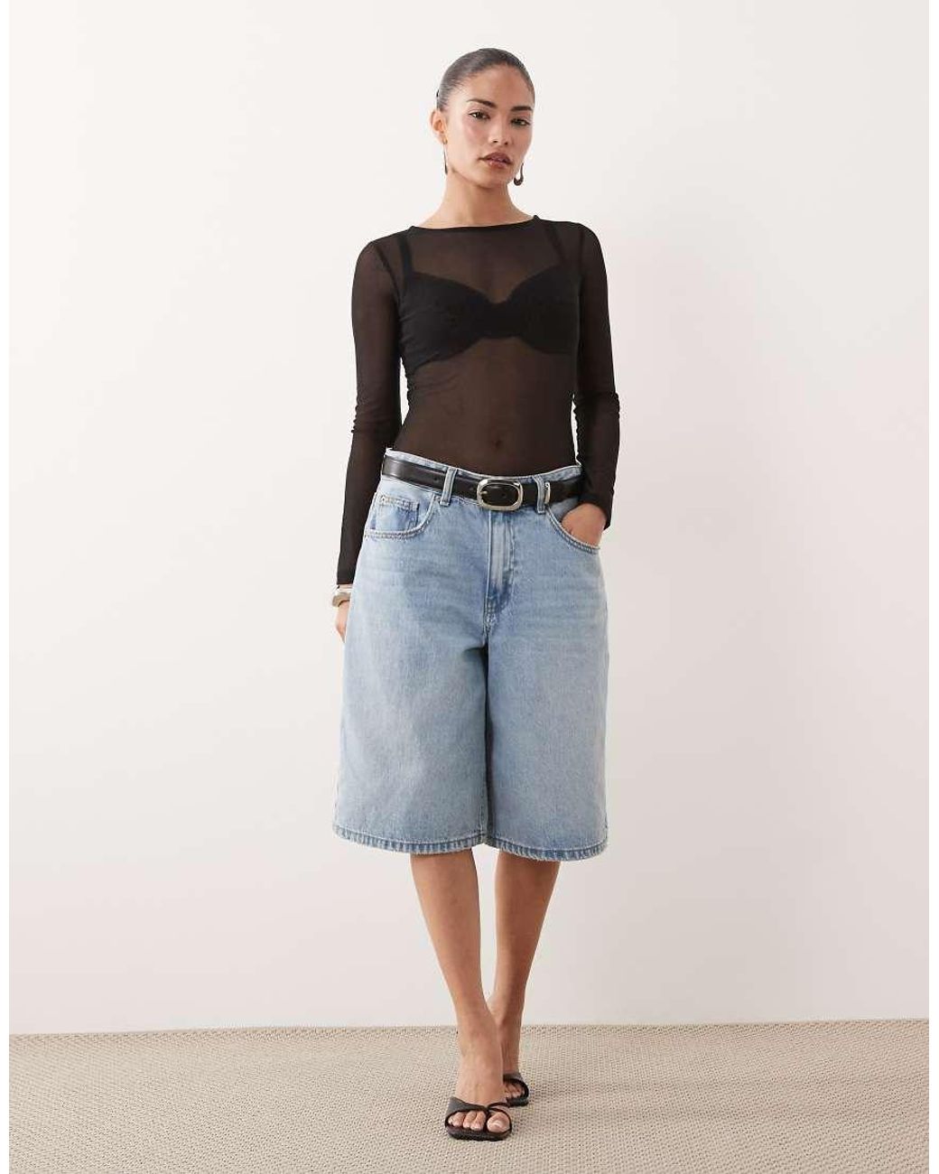 ASOS Black Asos Design Petite Mesh Long Sleeve Bodysuit