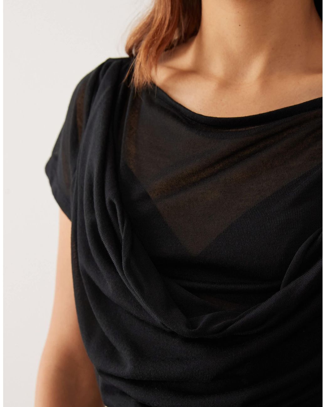 ASOS Black Semi Sheer Knit Look Drape Overlay Top