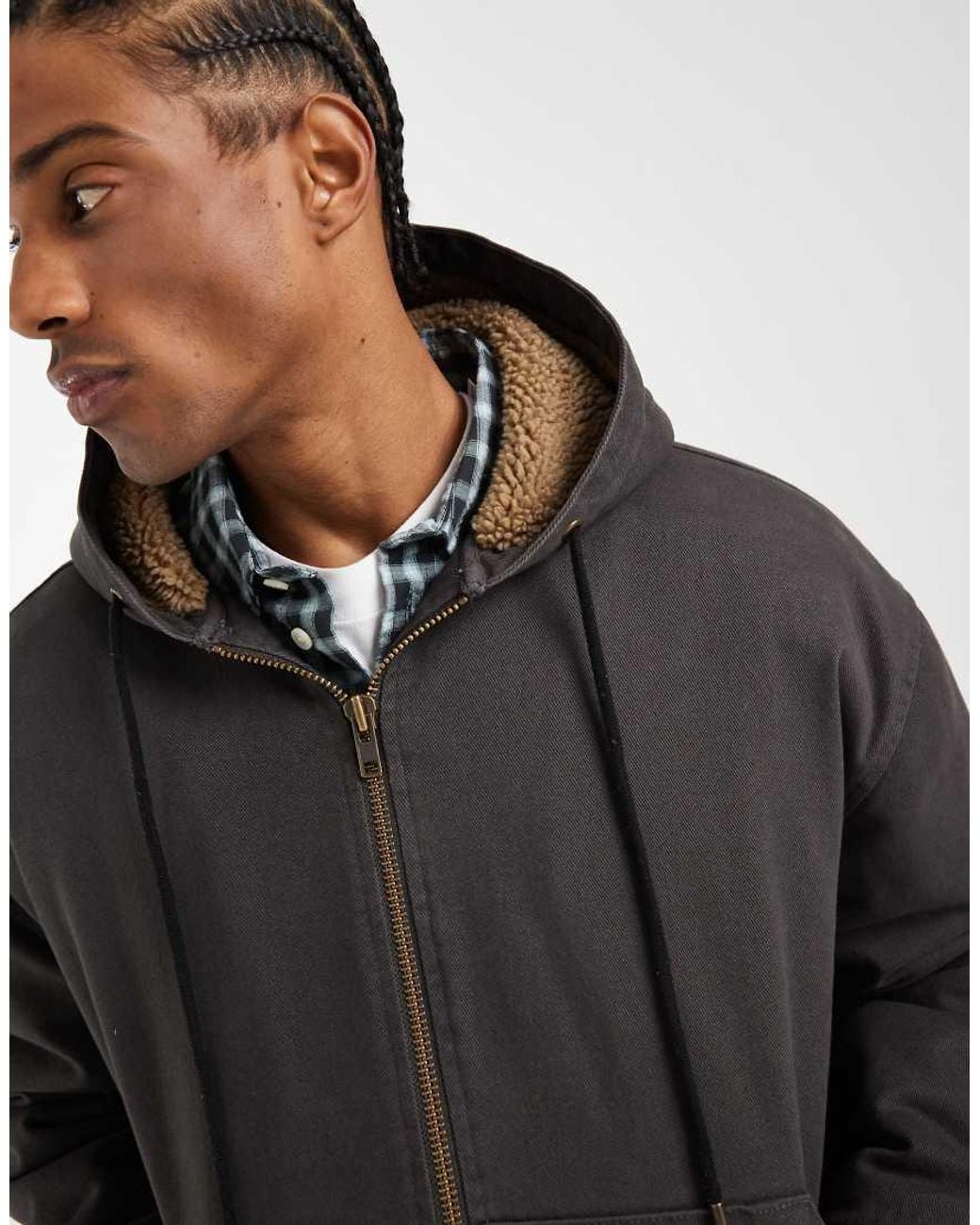 Redefined Rebel Gray Boxy Oversized Borg Lined Jacket for men