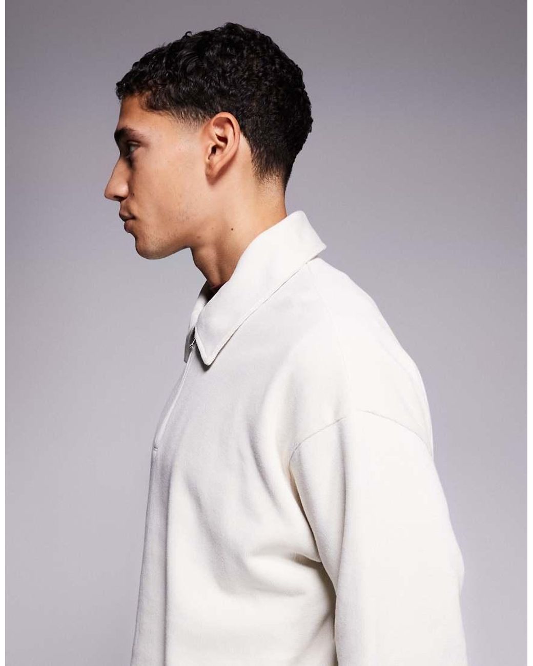 ADPT White Collared Quarter Zip Sweat for men