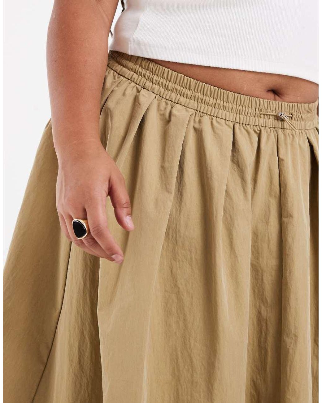 ASOS Brown Asos Design Curve Volume Toggle Waist Detail Midi Skirt