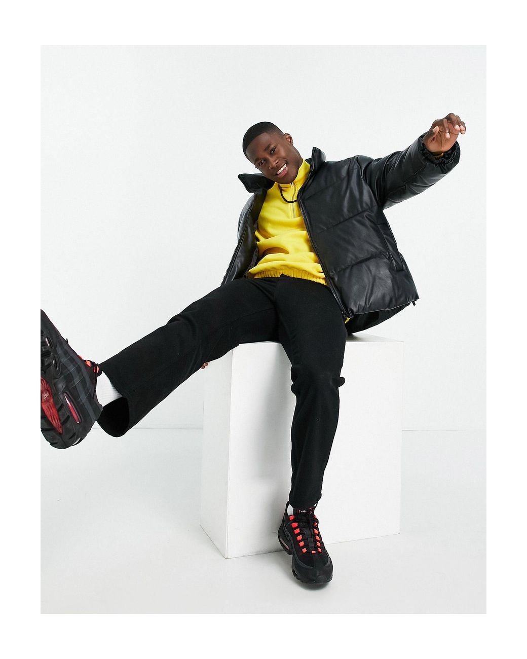 TOPMAN Faux Leather Puffer Jacket in 