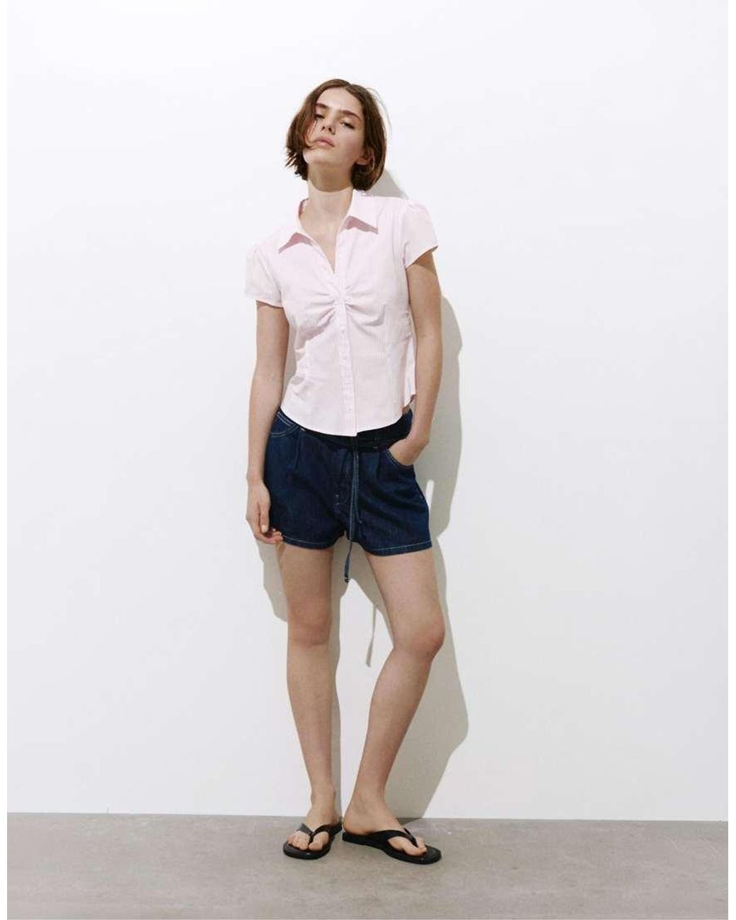 Pull&Bear White Slim Fit Short Sleeve Shirt