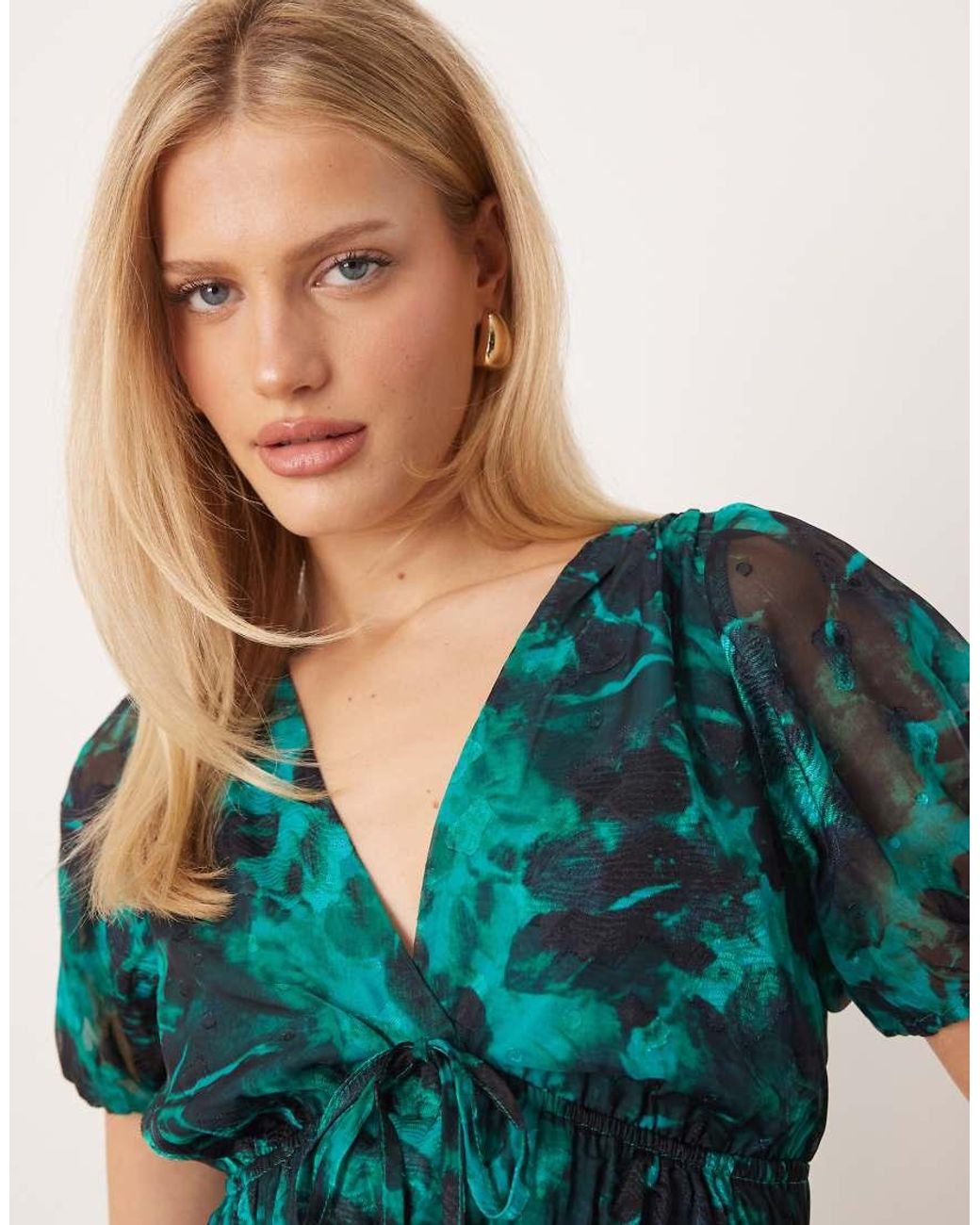Lovedrobe Green Short Sleeve Tie Detail Midaxi Dress