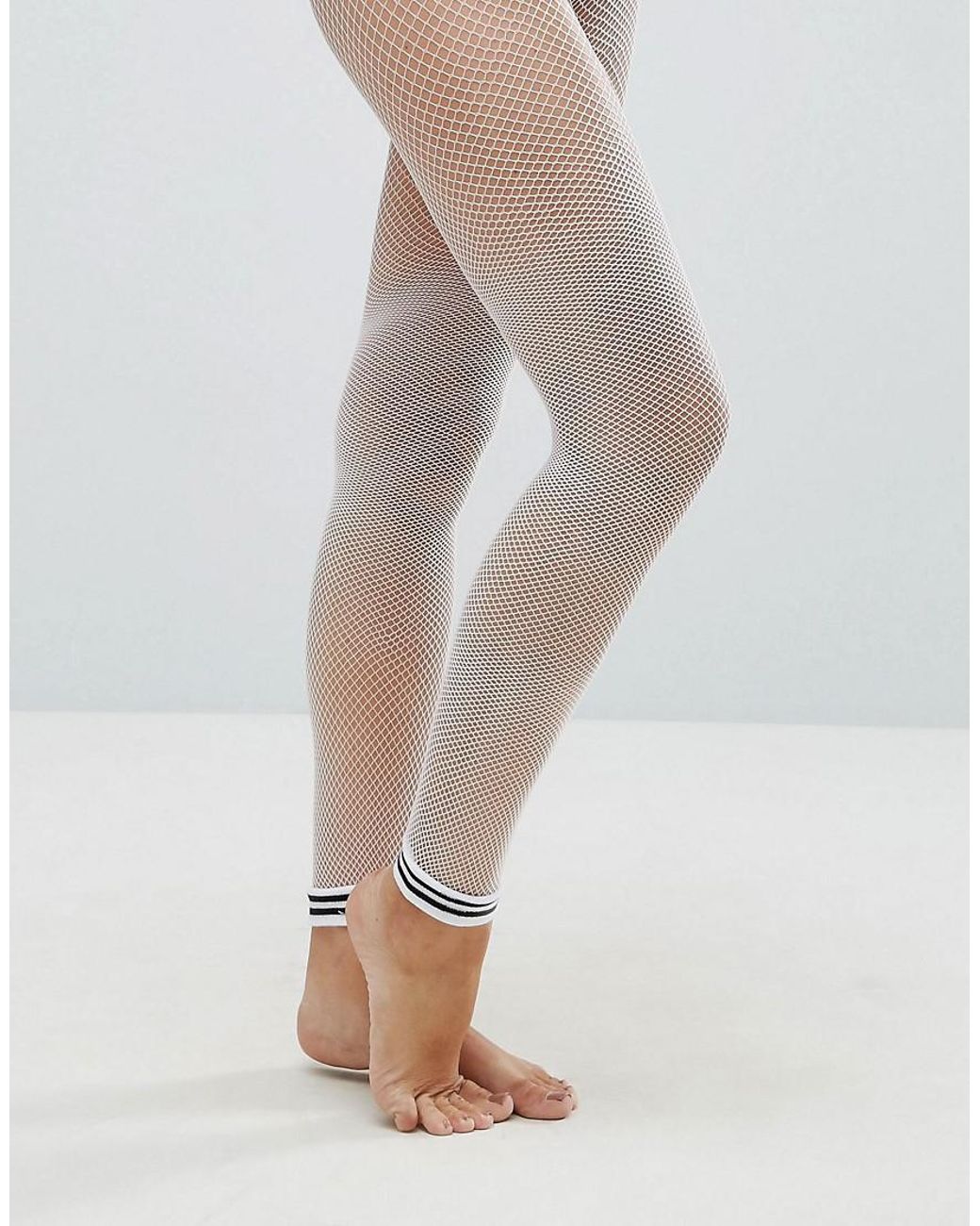 ASOS Stripe Cuff Footless Fishnet Tights In White