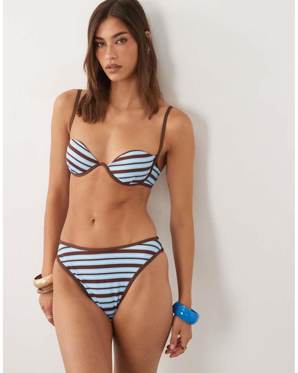 4th & Reckless Natural Contrast Binding High Leg Bikini Bottoms Co-Ord