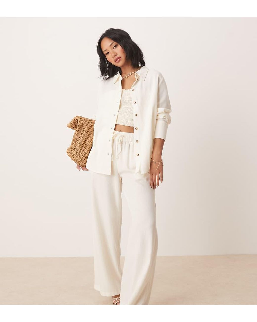 JDY Petite Natural Wide Leg Linen Trouser Co-ord