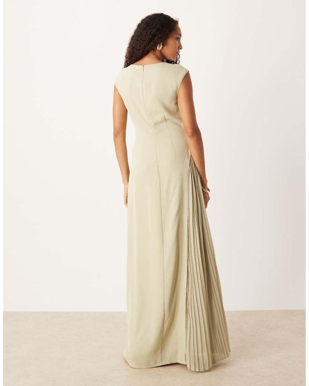 Six Stories Natural Cap Sleeve Pleated Maxi Dress