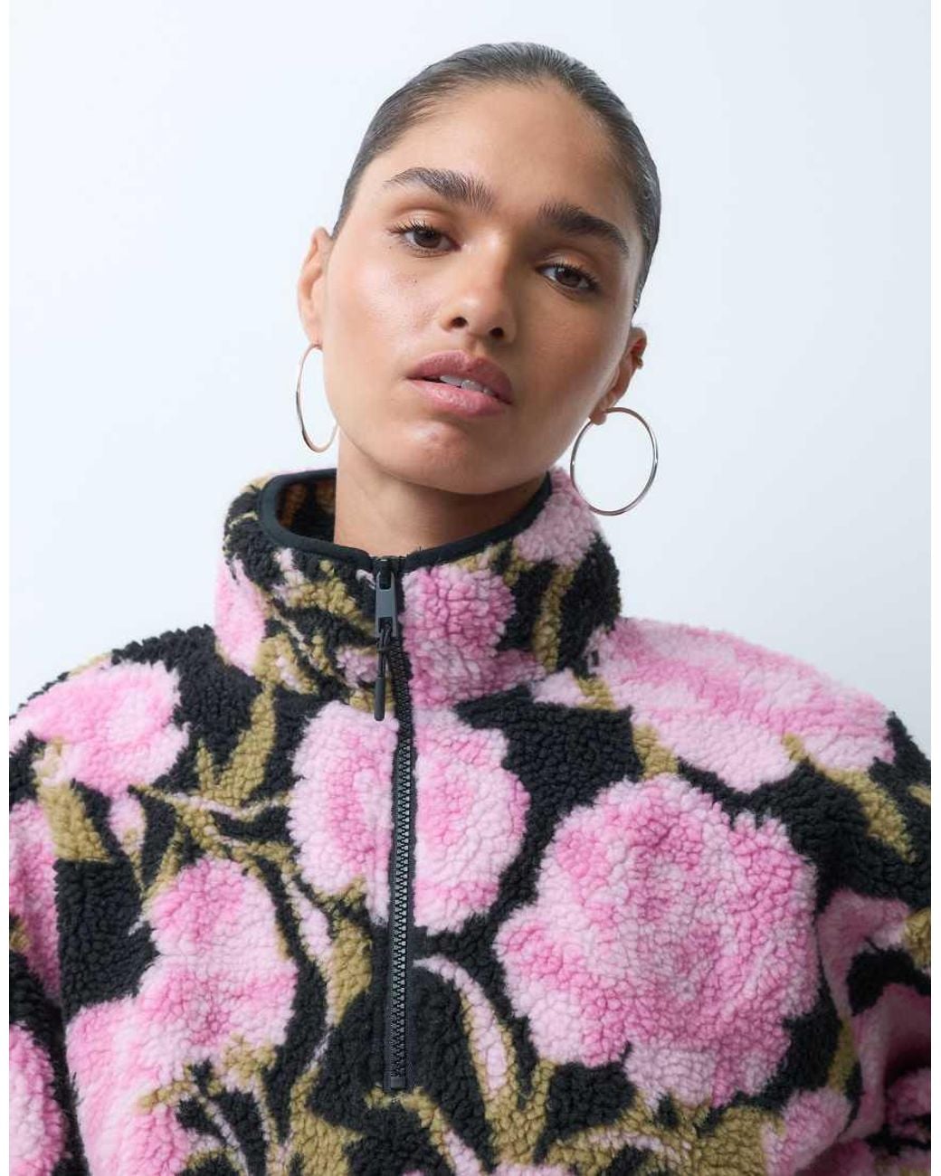 ASOS Multicolor Half Zip Bubble Hem Borg Fleece