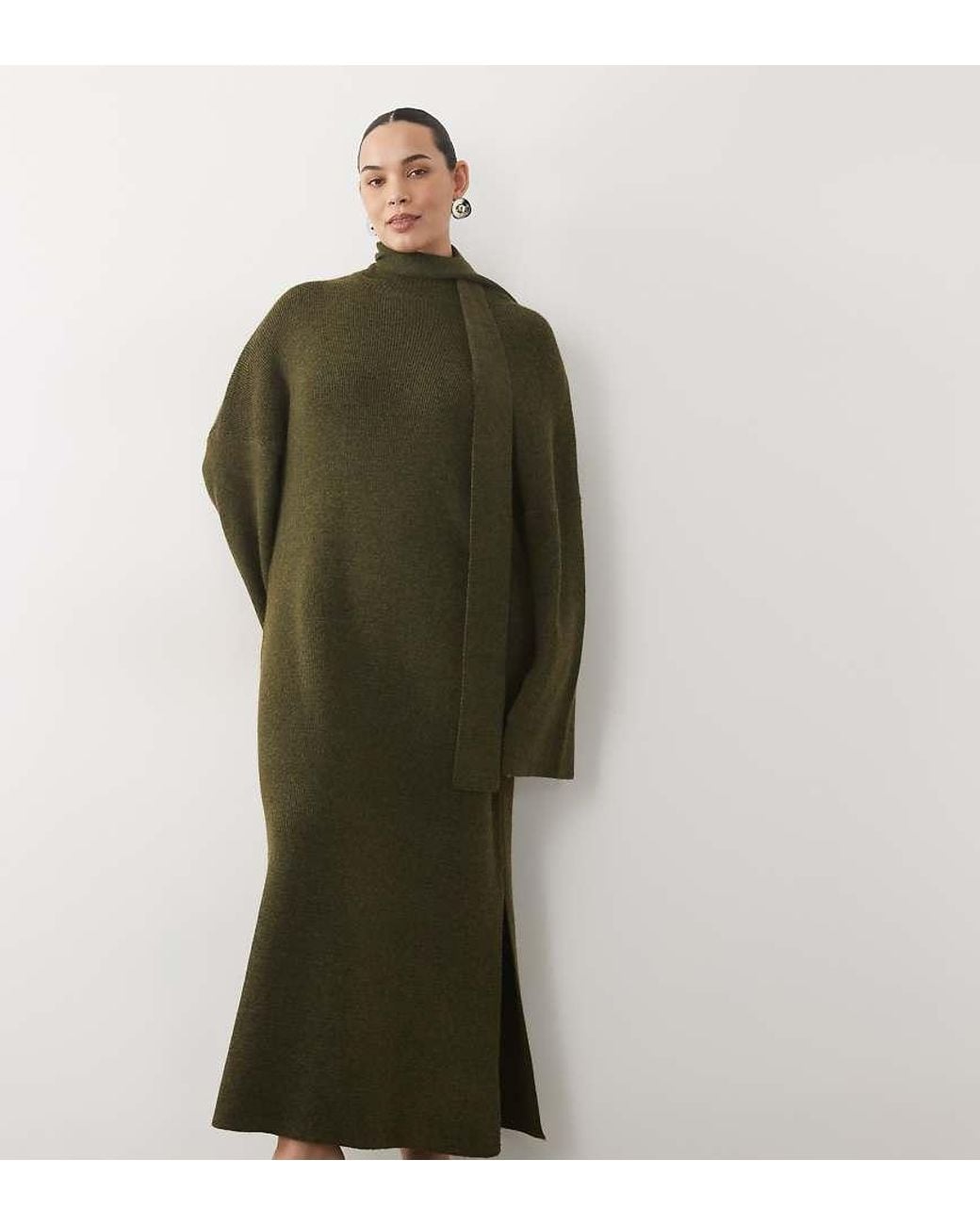 Pretty Lavish Curve Green Knitted High Neck Belted Midi Dress