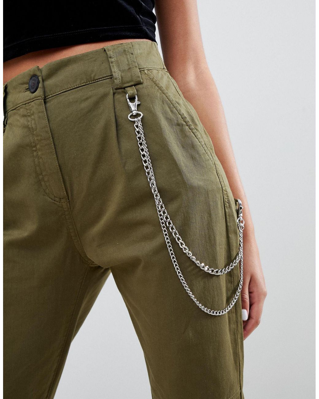 Pantalon cargo détail chaîne Bershka en coloris Vert | Lyst