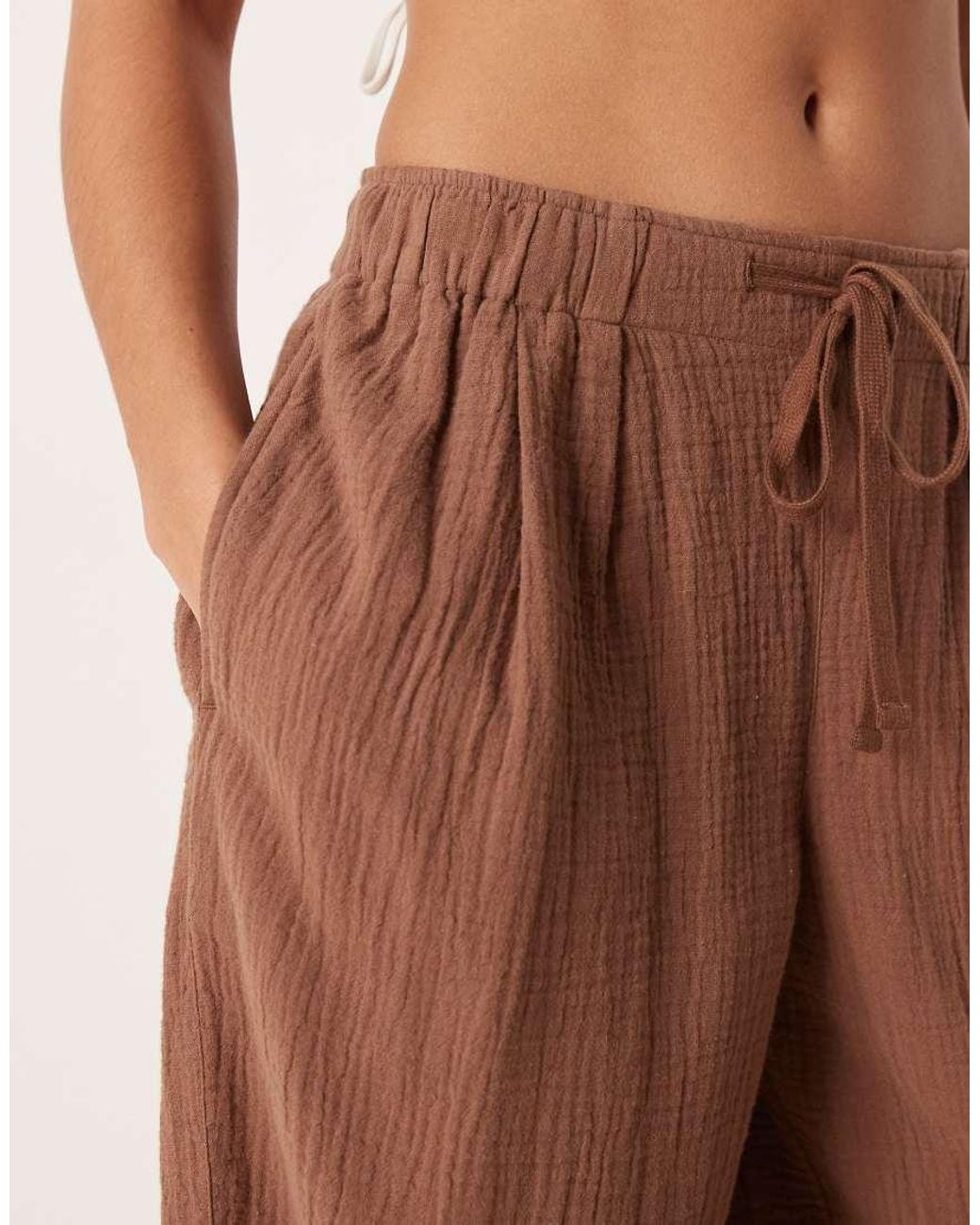 ASOS Brown Asos Design Petite Callie Cheesecloth Beach Balloon Trouser