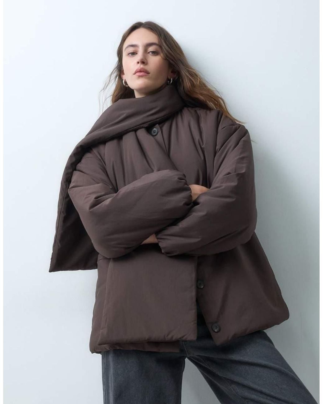 Object Black Button Front Quilted Jacket With Scarf Detail