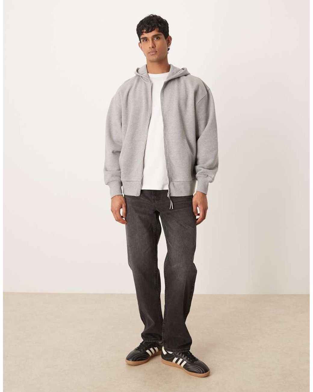 ASOS Gray Oversized Heavyweight Zip Through Hoodie for men