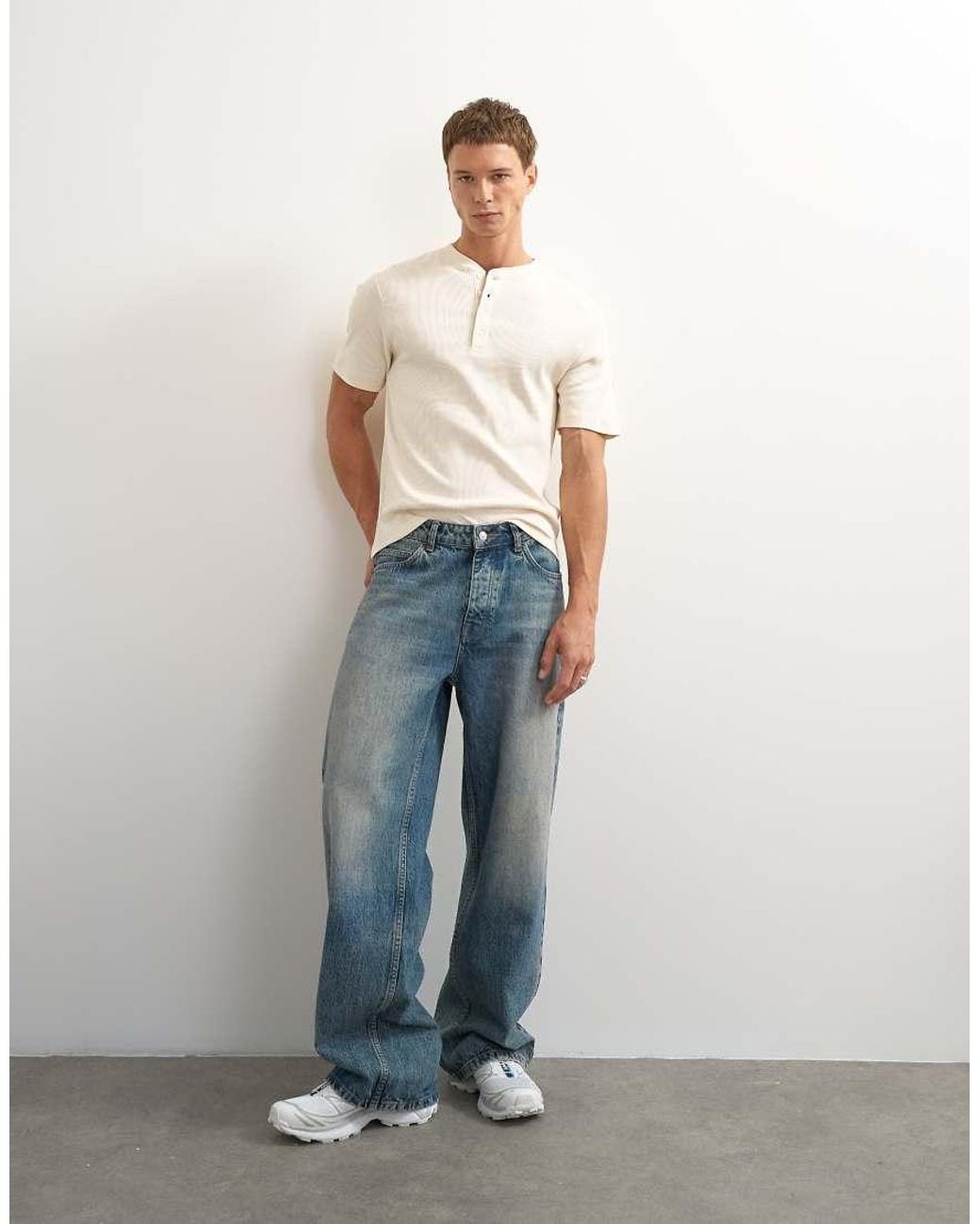 Topman White Slim Fit Rib Henley T-shirt for men