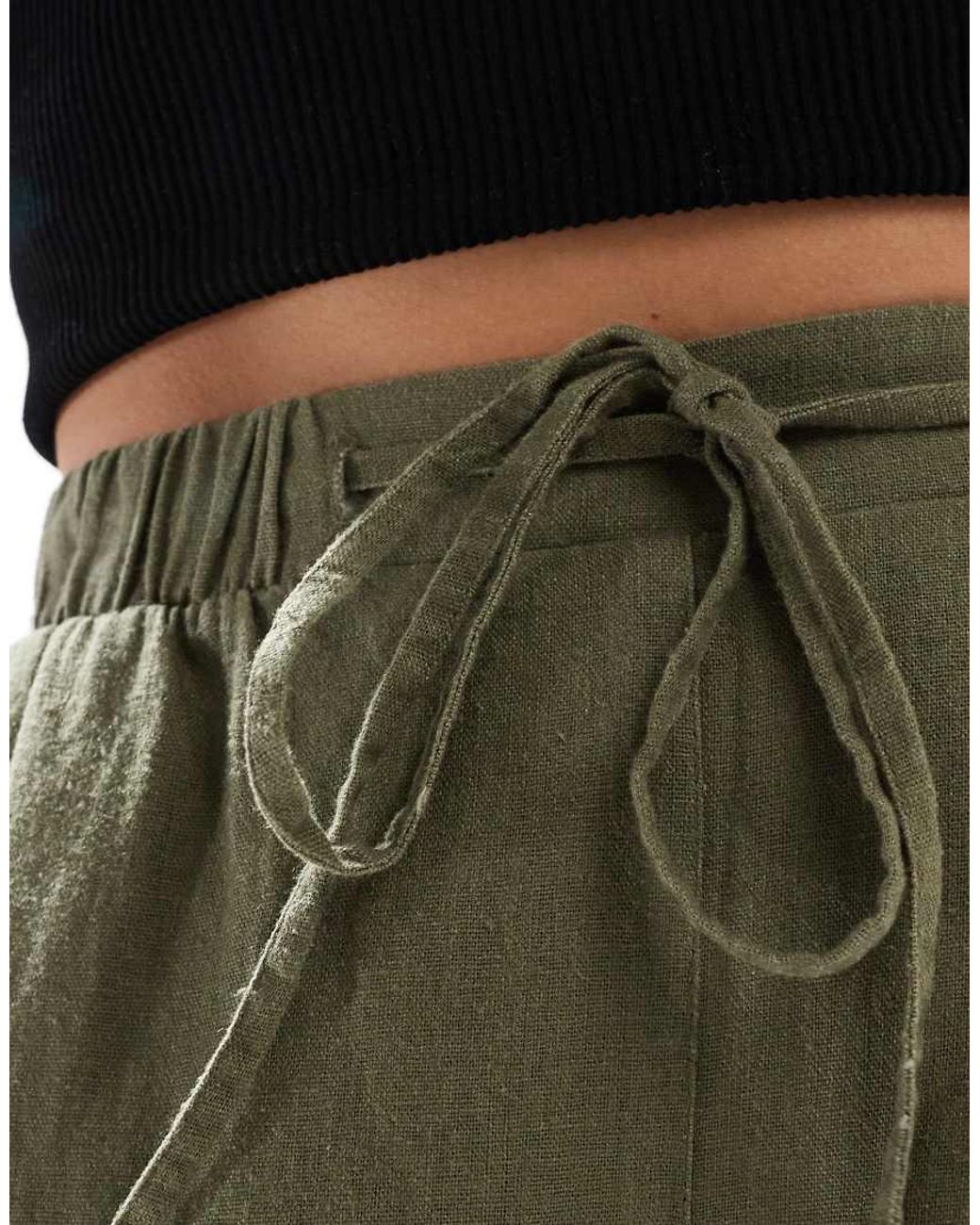 New Look Green Linen Cropped Pants