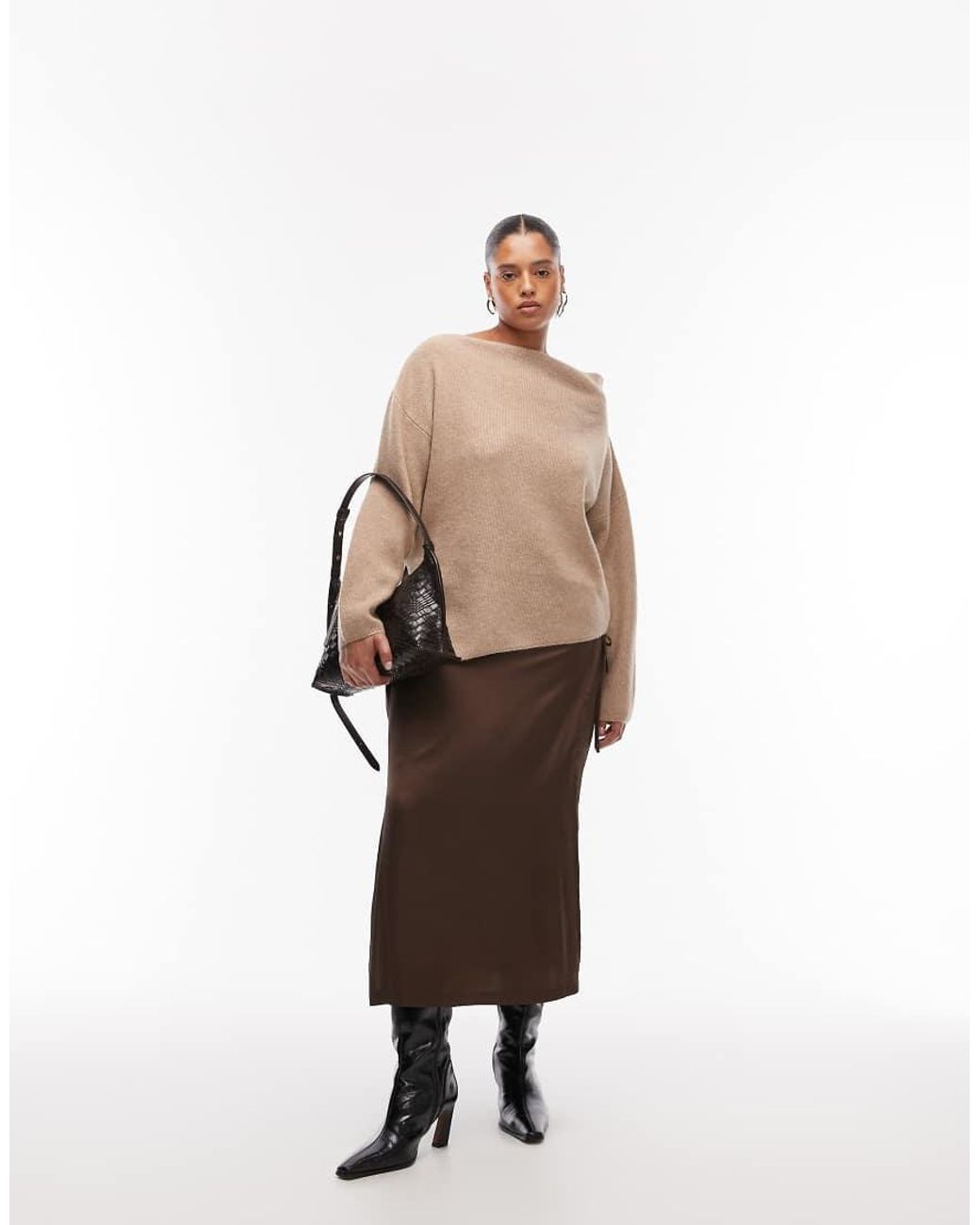 ASOS Brown Asos Design Curve Knitted Off The Shoulder Top