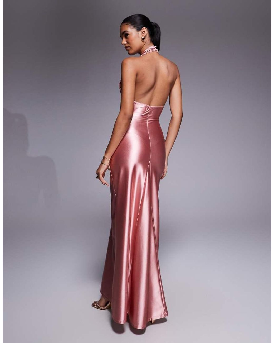 ASOS Pink Plunge Stretch Satin Maxi Dress