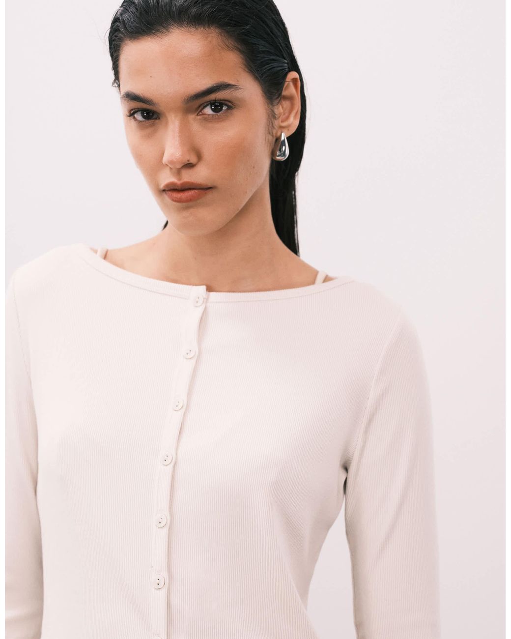 Abercrombie & Fitch White – langärmliges, geripptes oberteil
