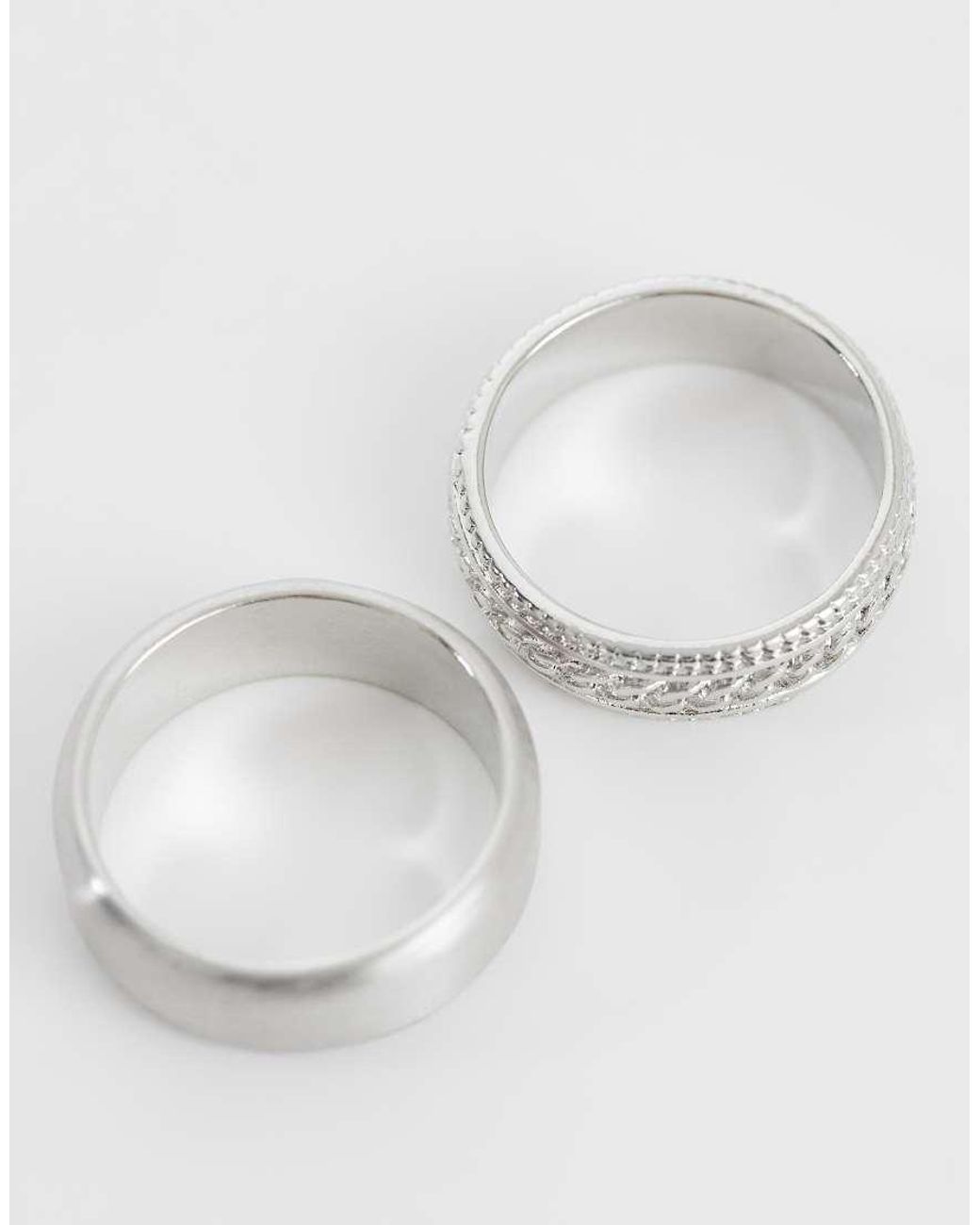 Jack & Jones White 2 Pack Plain Chain And Pattern Rings for men