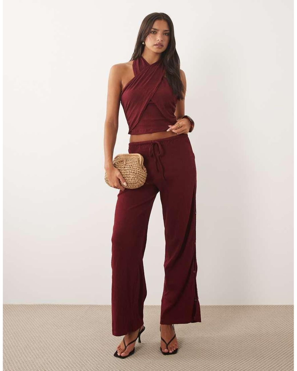 ASOS Red Mix & Match Cotton Crinkle Crossover Halter Neck Top