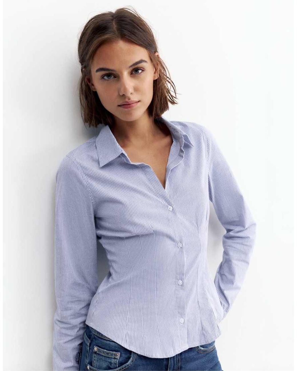 Pull&Bear White Fitted Wide-Cuff Shirt