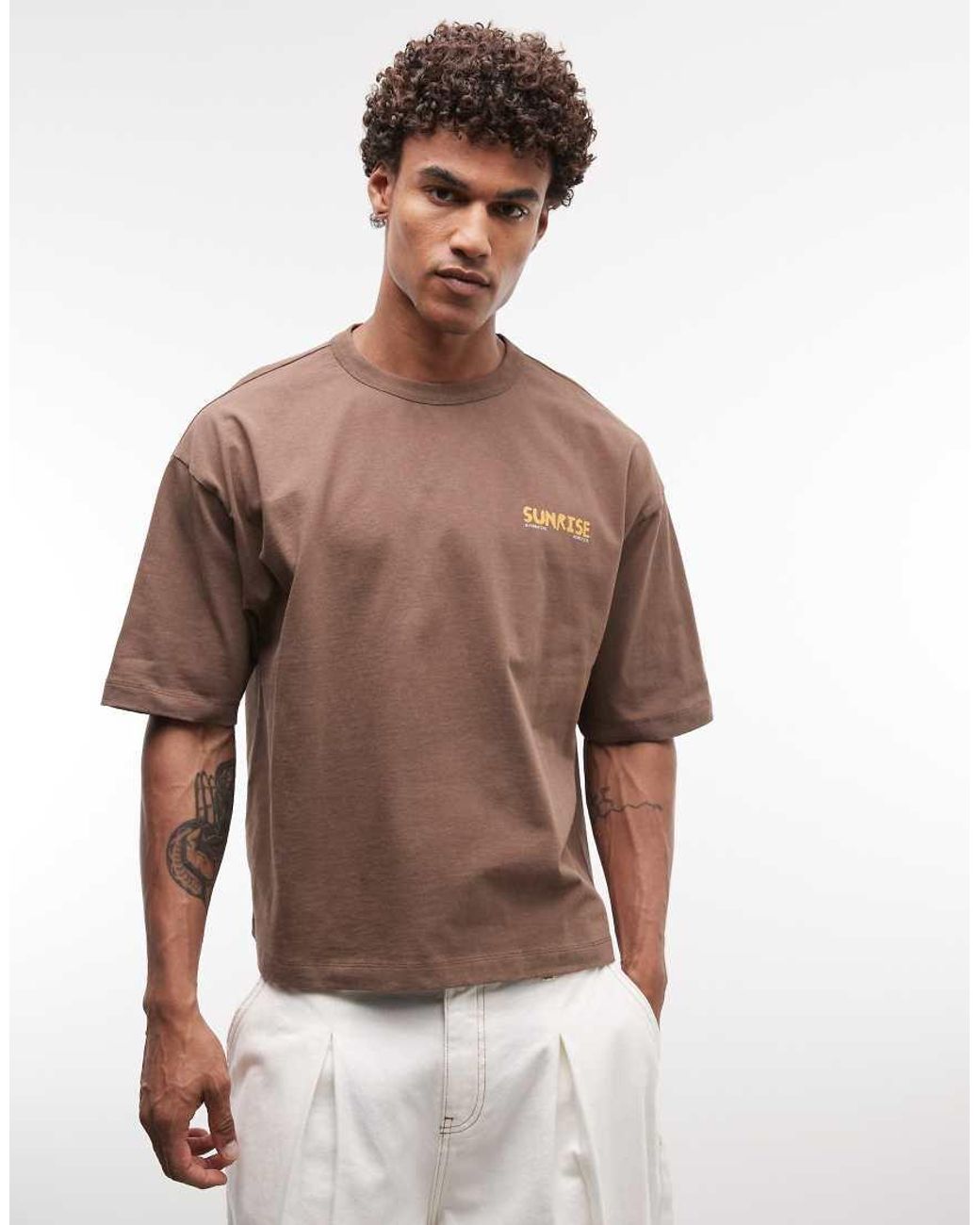 ASOS Brown Boxy Oversized T-shirt With Holiday Graphic for men