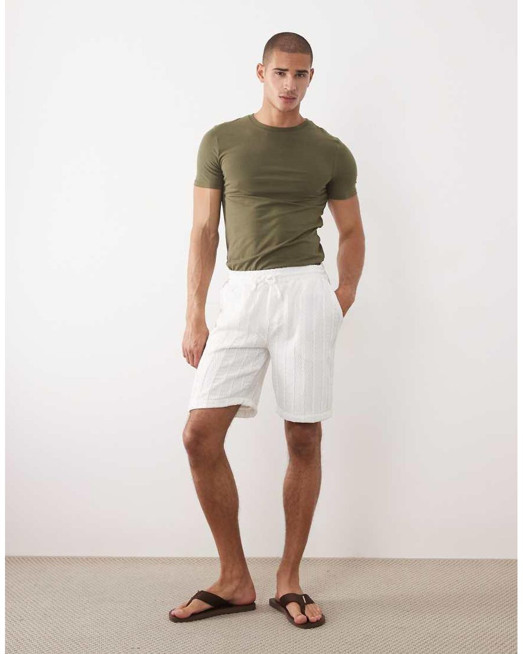 Brave Soul Green Textured Stripe Shorts for men