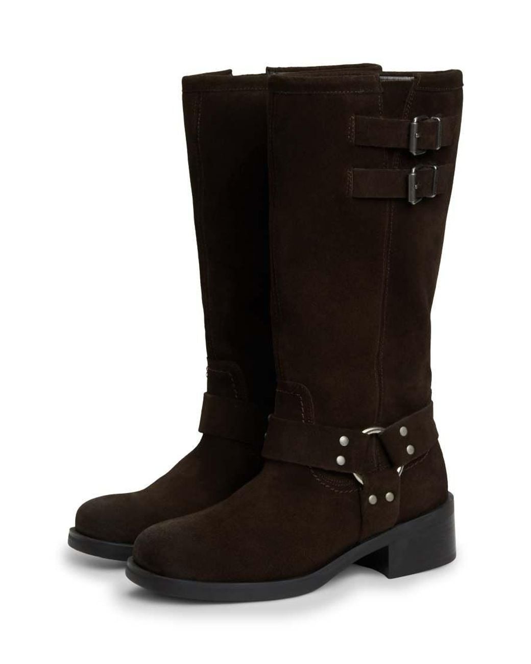 Tommy Hilfiger Black Premium Brushed Suede Moto Boots With Buckle Detail