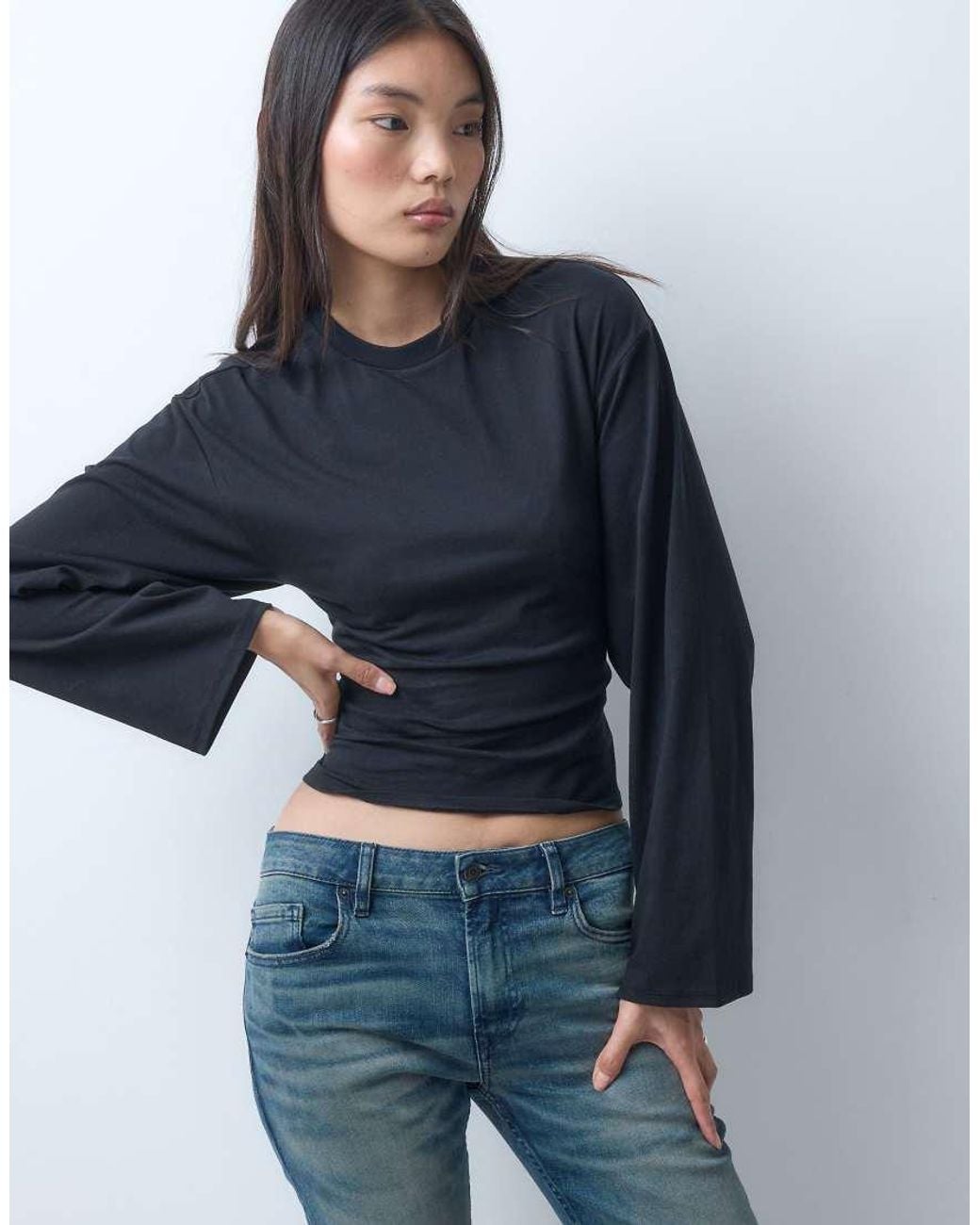 Weekday Blue Long Sleeve Top With Corset Back Detail